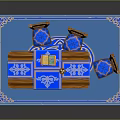 Wooden Dining Table With Blue Patterned Tablecloth And Chairs On Blue Rug With Book Cup
