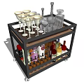 Stylish Rolling Bar Cart With Multiple Shelves Glassware And Assorted Alcohol Bottles