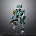 Sci Fi Creature Character With Blue White Yellow Armor In Crouching Pose Design 3d model