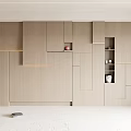 Modern Light Wood Sofa Backdrop Wall With Geometric Panels Built-in Shelves And Soft Lighting