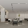 Modern Lounge Area Interior With Stylish Seating Decorative Wall Columns And Ambient Lighting
