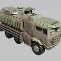 Camouflaged Military Truck Heavy Duty Multi Wheel Design With Roof Mounted Equipment Blue Sky Background