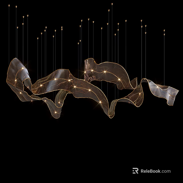 Modern Chandelier with Curved Metal Frame and Hanging LED Lights for Contemporary Interior Design 3d model 