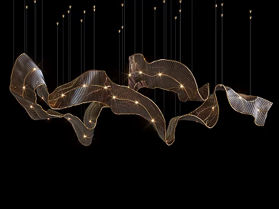 Modern Chandelier with Curved Metal Frame and Hanging LED Lights for Contemporary Interior Design 3d model