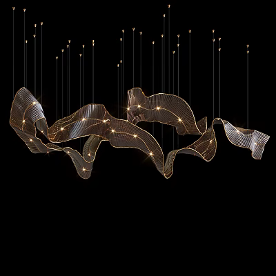 Modern Chandelier with Curved Metal Frame and Hanging LED Lights for Contemporary Interior Design 3d model