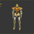 3D Humanoid Mecha Character With Orange White Gray Metallic Texture Standing Pose 3d model