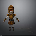 Detailed Skeleton Warrior 3D Character With Orange Armor Helmet And Spear