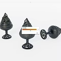 Three Piece Black Metal Decorative Ornament Set With Intricate Hollow Design And Ornate Base