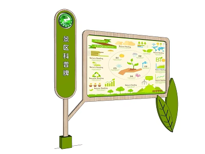 Community Science Popularization Sign With Educational Charts Plant Illustrations And Green Design 3d model