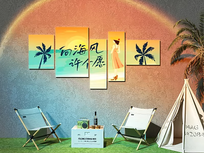 Camping wind clock-in photo wall milk tea shop clock-in wall clock-in photo wall 3d model