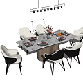 Modern Dining Table Set With Marble Top Upholstered Chairs And Pendant Light 3d model