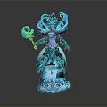 Detailed Blue Fantasy Game Movie Character With Ornate Headdress And Magic Staff