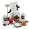 Commercial Halloween Themed Coffee Service Equipment with Bat Decor Pumpkin Mugs and Chocolate