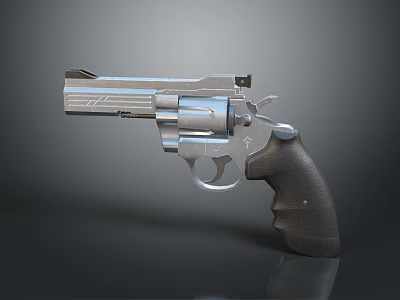 Shiny Silver Metal Revolver With Black Grip And Classic Design Features 3d model Shiny Silver Metal Revolver With Black Grip And Classic Design Features 3d model