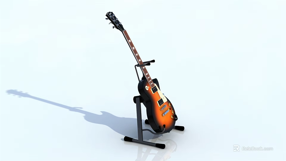 Quality Musical Instruments and Art Supplies Featuring Electric Guitar on Stand with Sunburst Finish 3d model 