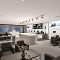 Modern Exhibition Hall Interior With Leather Sofas Coffee Tables And Display Counters 3d model