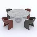 Modern Round Marble Dining Table Set With Four Brown And Black Chairs 3d model