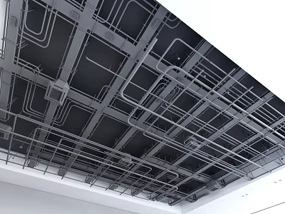 Industrial Ceiling Structure With Metal Framework Pipes And Grid Design 3d model
