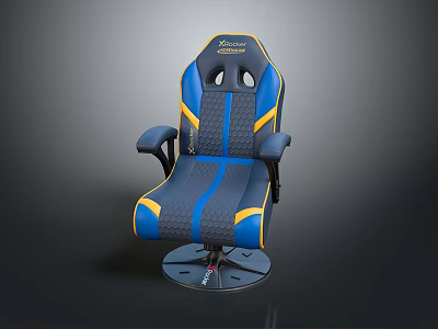 Blue And Yellow Gaming Chair With Ergonomic Design And Adjustable Armrests Base 3d model