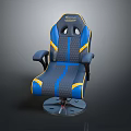 Blue And Yellow Gaming Chair With Ergonomic Design And Adjustable Armrests Base
