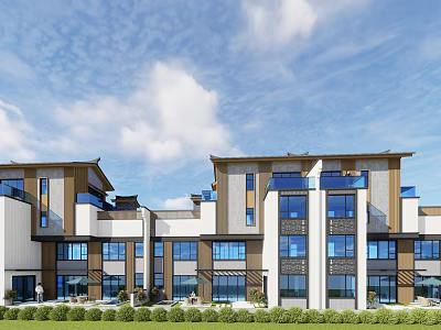 Modern Townhouse Exterior Design With Multiple Windows Balconies And Landscaped Garden 3d model