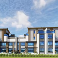 Modern Townhouse Exterior Design With Multiple Windows Balconies And Landscaped Garden