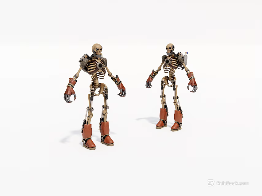 Game Movie Skeleton Characters With Mechanical Armor And Orange Boots 3d model 