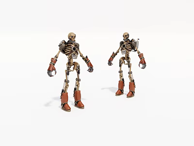Game Movie Skeleton Characters With Mechanical Armor And Orange Boots 3d model