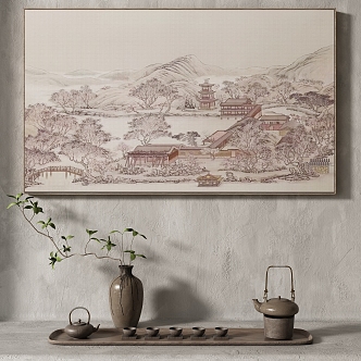 New Chinese Landscape Painting Texture Decoration Painting Italian Minimalist Landscape Painting 3d model