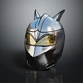 Silver Metallic Helmet With Cat Ear Design And Yellow Futuristic Visor