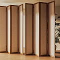Wooden Room Divider With Woven Panels in Modern Interior Space and Green Plant Decoration