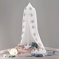 Kids Bed With White Canopy Gray Star Decorations Pink Frame And Cloud Accents
