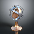 Elegant Decorative Globe Ornament With Intricate Metal Frame And Carved Copper Base