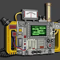 Industrial Equipment Control Panel With Digital Display Gauges Knobs And Yellow Frame
