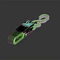 Green Braided Rope Securing Device With Black Metal Components and White Hooks 3d model