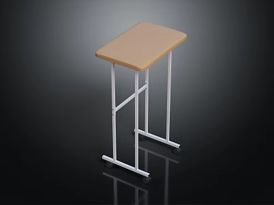 Simple Small Table With Light Wood Top And White Metal Frame On Wheels 3d model
