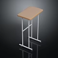 Simple Small Table With Light Wood Top And White Metal Frame On Wheels