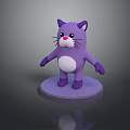 Purple Cartoon Cat With White Belly Pink Nose Black Whiskers Standing On Round Base