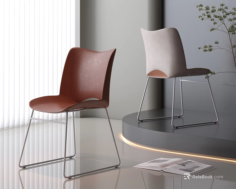Modern Single Chair With Leather And Fabric Seats Metal Legs In Bright Room With Plants 3d model 