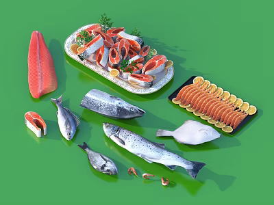Fresh Aquatic Animals Display Featuring Various Fish Shellfish And Seafood Varieties 3d model