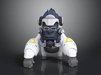 Futuristic Gorilla Character With Headphones Goggles And Mechanical White Black Body Featuring Yellow Triangular Shoulders 3d model