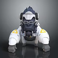 Futuristic Gorilla Character With Headphones Goggles And Mechanical White Black Body Featuring Yellow Triangular Shoulders