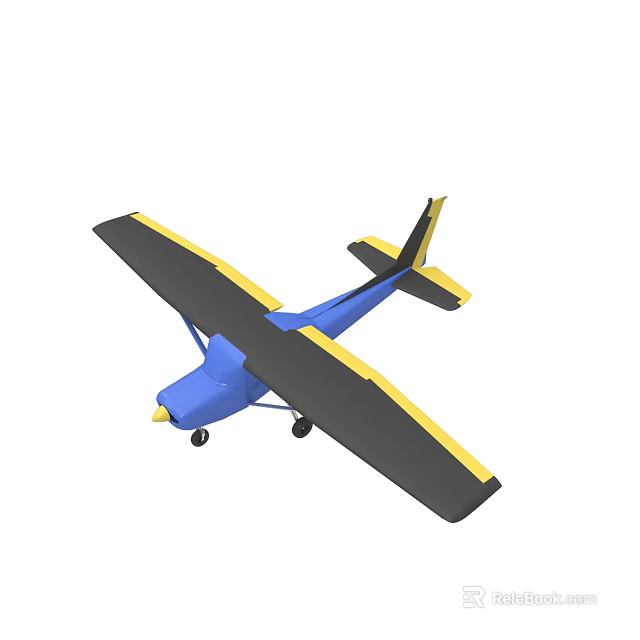 Blue Airplane Model with Black and Yellow Wings and Tail Design 3d model 