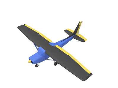 Blue Airplane Model with Black and Yellow Wings and Tail Design 3d model