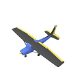 Blue Airplane Model with Black and Yellow Wings and Tail Design