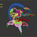 Futuristic Red Metallic Mechanical Device With Articulated Arms And Reflective Base