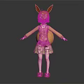Anime Girl With Fox Ears Tail In Yellow Fox Design Hoodie And Plaid Skirt