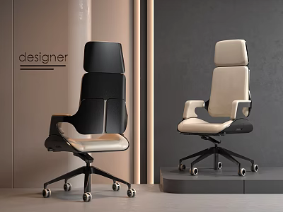 Modern Designer Office Chair With Black And Beige Colors Ergonomic Design And Wheels 3d model