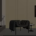 Modern Black Padded Leisure Chair With Side Table Glass Cups And Abstract Painting
