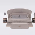 Modern Light Colored Double Bed With Curved Headboard Footstool Bedside Tables And Table Lamps 3d model